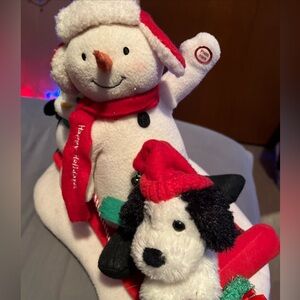 Festive Snowman and Dog Plush Decor